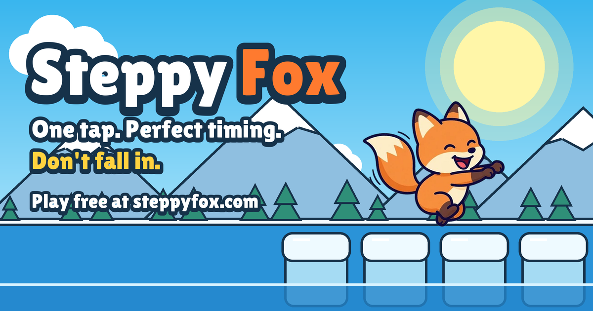 Steppy Fox: a cartoon fox leaping across ice floes on a frozen lake
